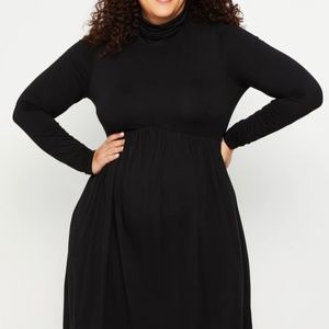 NWT- Plus Size Fit and Flare Turtleneck Maternity Dress - Black